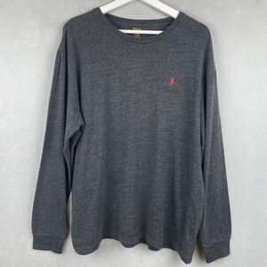 Polo Ralph Lauren Mens Long Sleeve T-Shirt Charcoal Gray Pink Pony Logo Iconic L